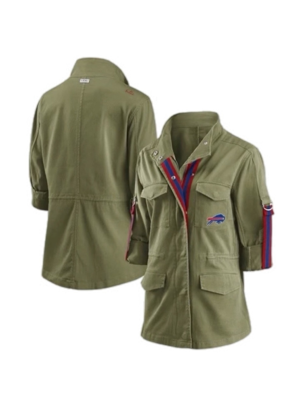 NFL Olive Green Utility Jacket with Red & Blue Trim